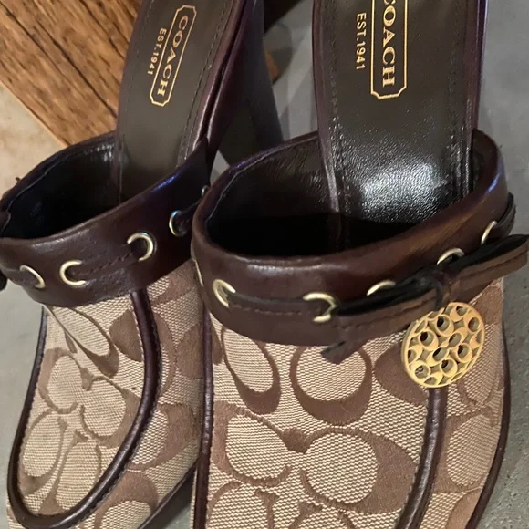 Coach Signature Pattern Mules with Brown Leather - Picture 5 of 7
